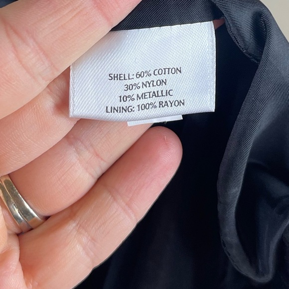 Eileen Fisher Satin Metallic Snap Front Ruffle Neck Dress in Black Size Large - Picture 7 of 7